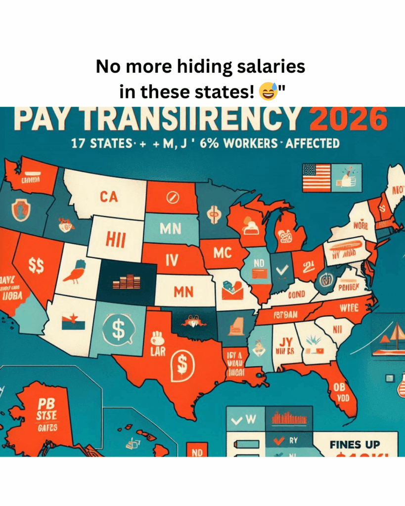 US map Pay Transparency Laws 2026 
States highlighted CA CO NY compliance for employers