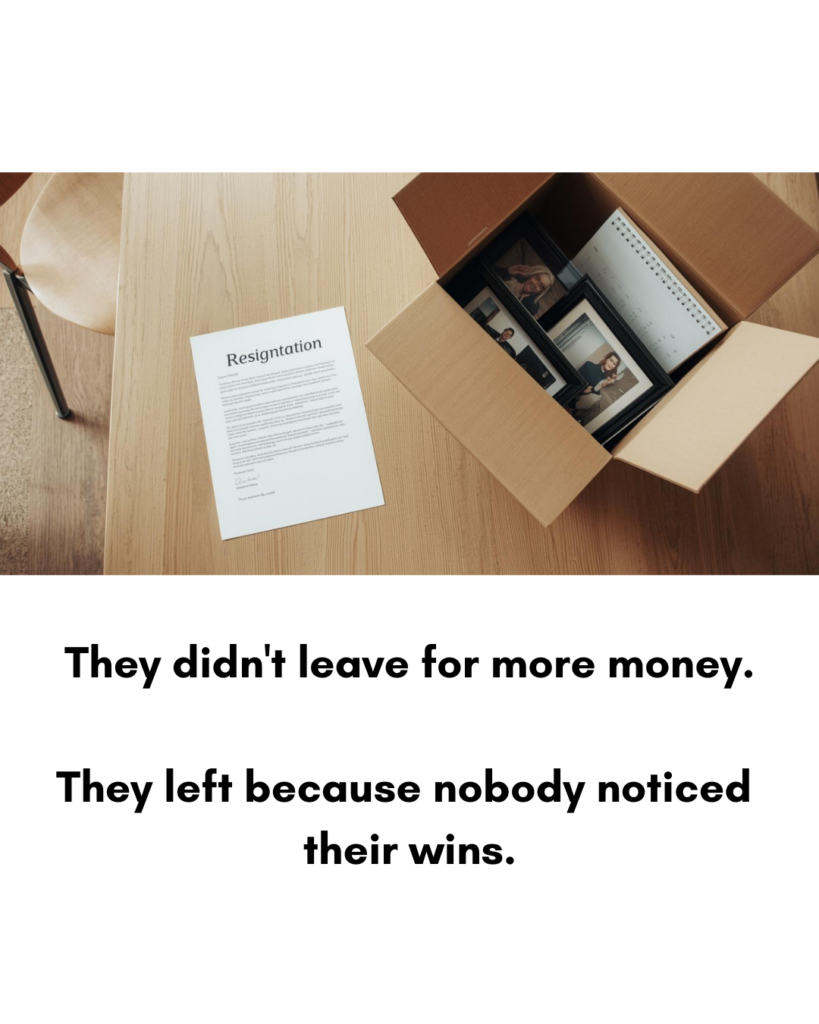 Employee resignation - empty desk with box of belongings showing why high performers don't leave because of salary