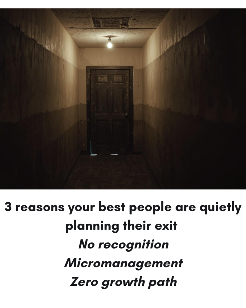 Three reasons high performers quit - closed door at end of corridor representing no growth path