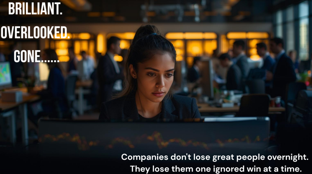 Brilliant. Overlooked. Gone. Companies don't lose great people overnight. They lose them one ignored win at a time.
