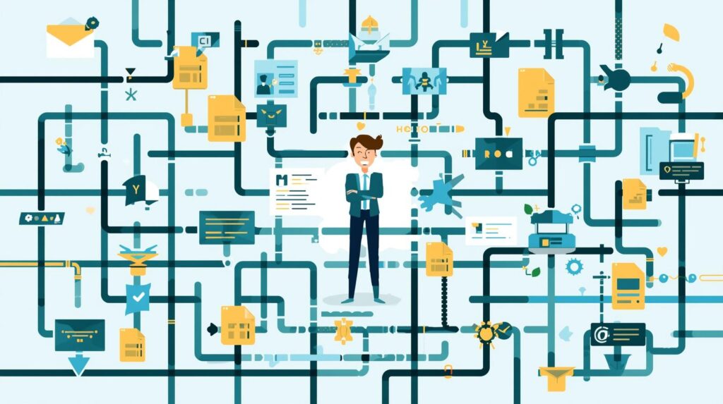 Complex hiring workflow illustrated as a maze showing inefficient recruitment process