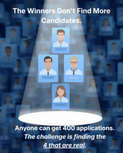 Spotlight on 4 verified candidates out of 400 applications illustrating talent authentication in staffing