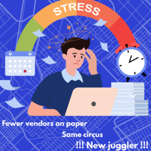 MSP vendor consolidation stress illustration showing overworked program manager